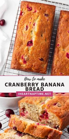 cranberry banana bread on a cooling rack