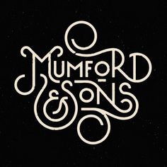 the words mumford and sons written in white on a black background with swirls