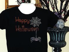 Happy Halloween Spider & Web Rhinestone T-Shirt Trick or Treat, Fall women/misses/plus Halloween Spider Web, Halloween Spider, Fall Design, Spider Web, Halloween Tshirts, Trick Or Treat, Happy Halloween