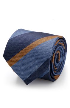 Bold stripes dash across a richly dyed tie cut from pure, lustrous silk. 3" width; 59" length 100% silk Dry clean Imported Luxury Multicolor Standard Tie Accessories, Blue Silk Ties For Business, Blue Silk Suit And Tie Accessories For Office, Tie Outfit, Boys Night, Solid Dress Shirt, Deep Orange, Men's Tie, Bold Stripes