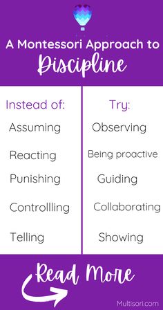 a purple and white poster with the words, montessoi approach to piscine