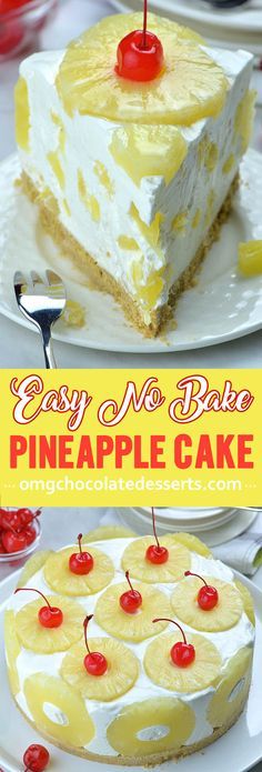 there is a cake with pineapples on it and the title says easy no bake pineapple cake