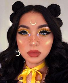 Human Luna, Yellow Makeup, Anime Makeup, Rave Makeup, Makeup Eye Looks, Creative Eye Makeup, Elegant Makeup, Creative Makeup Looks