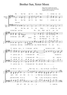 Brother Sun, Sister Moon (arr. Guido Menestrina) by Donovan Sheet Music for SATB Choir at Sheet Music Direct Moon Music, Muppet Christmas Carol, Snow Patrol, Lauren Daigle, Blog Affiliate Programs, Lead Sheet, Music Page, The Greatest Showman, Concert Band