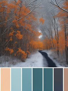 an image of a color palette with trees and snow