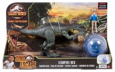 an action figure is shown in the box for play with dinosaurs and other toys, including a toy t - rex