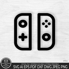 two video game controllers cut out on a piece of white paper with the words svg files eps dxf