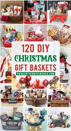 christmas gift baskets with the words, 20 diy christmas gift baskets