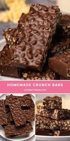 homemade crunch bars on a white plate