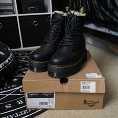 Nwib Dr. Martens Fur-Lined Jadon Boots Pisa Leather Size Us 5 Uk3! Originally $210! These Have Never Been Worn, Feel Free To Ask Questions! Winter High Ankle Boots With Branded Heel Counter, Winter Ankle-high Boots With Branded Heel Counter, High Ankle Winter Boots With Branded Heel, Ankle-high Winter Boots With Branded Heel Counter, Winter Lace-up Platform Boots With Leather Footbed, Jadon Boots, Shoes Dr Martens, Dr Martens Black, Dr Martens Shoes