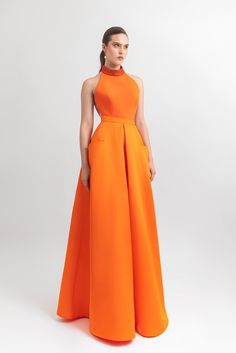 Beaded neck sleeveless pocketed dress - HerTrove Elegant A-line Sleeveless Dress With Pockets, Elegant Sleeveless A-line Dress With Pockets, Elegant Cocktail Dresses With Pockets, Elegant Orange Sleeveless Evening Dress, Elegant Sleeveless Maxi Dress With Pockets, Orange Halter Neck Maxi Dress For Evening, Elegant Orange Sleeveless Halter Dress, Glamorous Orange Sleeveless Dress, Orange Halter Neck Summer Maxi Dress