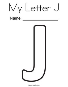 the letter j coloring page for kids with black and white letters, including an uppercase