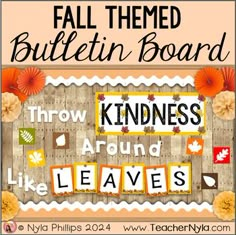 fall themed bulletin board with words and leaves