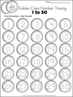 the golden coins number traning worksheet is shown in black and white, with numbers