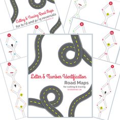 four road maps with instructions for children to learn how to use the roads and directions