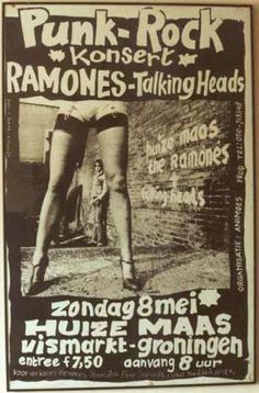 an advertisement for punk rock with the words ramons talking heads in black and white