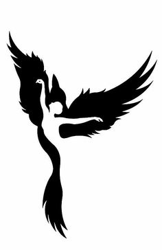 a black and white silhouette of a bird with its wings spread out to the side