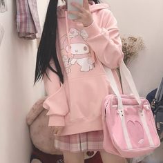 Color: Pink, Size: L Hoodies For Girls, Cartoon Hoodie, Kawaii Hoodie, Japanese Sweet, Harajuku Outfits, Kawaii Stuff, Anime Hoodie, Kawaii Clothes, Hoodie Girl