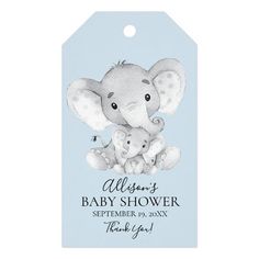 an elephant baby shower gift tag is shown