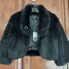 Selling This Beautiful Luii Faux Fur Cropped Coat With Lovely Jeweled Buttons. Nwt - Size L Purchased From Nordstrom Elegant Outerwear With Faux Fur Trim For Night Out, Elegant Evening Outerwear With Faux Fur Trim, Black Faux Fur Trim Outerwear For Evening, Elegant Outerwear With Faux Fur Trim For Party, Elegant Winter Outerwear For Night Out, Elegant Party Outerwear With Faux Fur Trim, Anthropologie Coat, Victorian Jacket, Cropped Faux Fur Coat