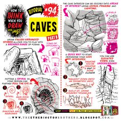 a poster with instructions on how to draw caves and other things that are in it