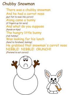 a snowman and rabbit poem with the words chubby snowman written below it