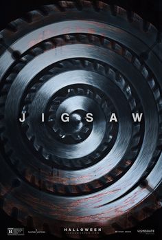 the movie poster for jigsaw, which features an image of a circular metal object