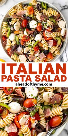 this pasta salad is loaded with lots of fresh vegetables and meats it's ready to be eaten