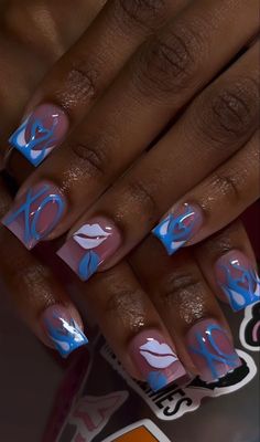 𝐢𝐟 𝐯𝐢𝐞𝐰𝐢𝐧𝐠, 𝐟𝐨𝐥𝐥𝐨𝐰 @𝐞𝐚𝐫𝐭𝐡𝟐𝐬𝐡𝐚𝐦𝐨𝐧𝐞 🪴 Blue Acrylic Nails Short Square, Blue Short Acrylic Nails, Simple Nails Design, Acrylic Nails Almond Shape, Acrylic Nail Set, Long Acrylic Nail Designs, Hard Nails, Blue Acrylic Nails, Fancy Nails Designs