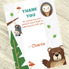 an animal themed thank card for someone's little friend, the bear and the owl