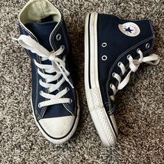 Unworn Boys Size 3 Equivalent To Woman’s Size 5 Light Navy Blue Converse Cotton High-top Sneakers, Blue Cotton Converse High-top Sneakers, Blue Casual Cotton High-top Sneakers, Dark Blue Converse, Converse Colors, Converse Shoes High Top, Navy Blue Converse, 90s Grunge Outfits, Cute Converse Shoes