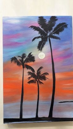 a painting of palm trees and the moon