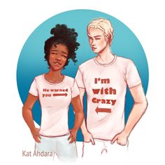 two people wearing t - shirts that say i'm with crazy