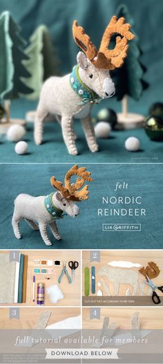 the instructions for how to make an adorable reindeer ornament with felt and paper