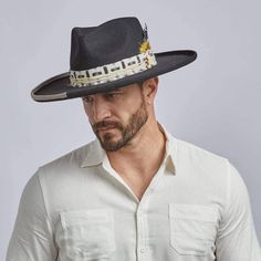 Aspen - Mens Wide Brim Felt Fedora Hat by American Hat Makers Black Flat Crown Fedora For Kentucky Derby, Western Black Panama Hat With Short Brim, Black Western Panama Hat With Short Brim, Western Style Black Panama Hat With Flat Brim, Western Style Black Brimmed Panama Hat, Western Style Black Flat Brim Panama Hat, Western Black Flat Brim Panama Hat, Western Style Black Panama Hat With Curved Brim, Black Western Panama Hat With Curved Brim