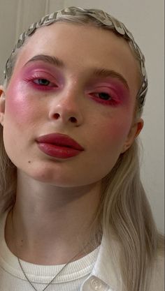 Editorial Pink Makeup, Pink Beach Makeup, Pink Avant Garde Makeup, Fun Pink Eyeshadow Looks, Camp Makeup Looks, Pink Mascara Looks, Punk Makeup 70s, Heavy Blush Makeup, Pink Drag Makeup