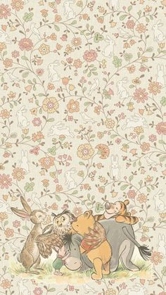 winnie the pooh and friends wallpaper with flowers