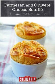 two small pies in white dishes on a table