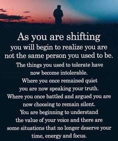 a person standing in front of a sunset with the words as you are shifting, you will