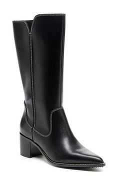 Minimal details bring maximum versatility to a boot made of polished leather with a pointy toe and high-low topline adding a smart angle to any favorite look. 2" heel 10 1/2"–11 1/2" shaft Pull-on style Leather upper/synthetic lining/recycled rubber sole Imported Classic Wide Calf Mid-calf Boots With Reinforced Heel, Classic Fitted Boots With Low Heel, Sleek Wide Calf Boots With Reinforced Heel, Classic Heeled Boots With Wide Calf And Round Toe, Classic Wide Calf Heeled Boots With Round Toe, Classic Wide Calf Low Heel Boots, Classic Wide Calf Heeled Boots With Low Heel, Wide Calf Low Heel Boots With Reinforced Heel, Classic Wide Calf Platform Boots For Workwear