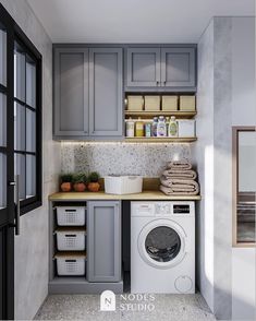 a washer and dryer in a small room