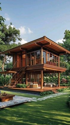 this is an artist's rendering of a house in the middle of some trees