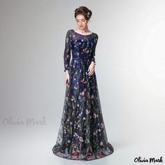 Olivia Mark - Evening Gown: Elegant Lace Flower Fairy Style Hostess Performance Bridesmaid Dress Skirt Wedding Dress, Blue Long Dress, Gown Elegant, Fairy Style, Long Blue Dress, Fairy Fashion, Blue Bridesmaid Dresses, Round Neck Dresses, Lace Flower