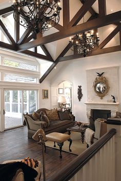 Interior Design with Vintage French Oak Hardwood Floors Interior Trim Ideas, French Chateau Interiors, Distressed Wood Floors, Chateaux Interiors, Farmhouse Ceiling, Trim Ideas, Lake Geneva, Color Bronze, Traditional Living Room