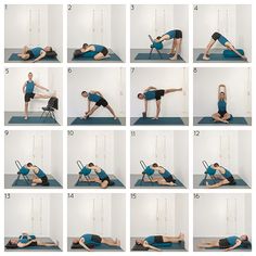 a series of photos showing how to do a yoga pose with straps on the back