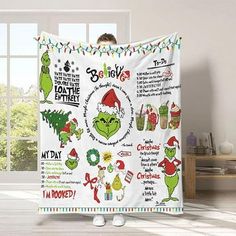 the grinch christmas shower curtain is hanging in front of a window with holiday decorations on it