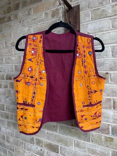 🧡bright and mirror accented  No closures  2 lil cutie pockets  🧡no tags  Cotton  No stretch  Width:36" Length:19" 🧡great condition Sleeveless Festival Vest With Pockets, Sleeveless Vest With Pockets For Festivals, Vintage Vest, Clothing Design, Vest Outfits, Summer Cotton, Womens Vest, Batik, Thailand