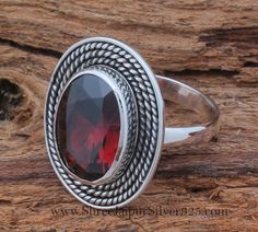 Oval Crystal Ring With Stone Setting As Gift, Oval Crystal Ring With Stone Setting For Gift, January Birthstone Rings, Red Band, Pricing Jewelry, Birthstone Ring, Solitaire Ring, Solid 925 Sterling Silver, 925 Sterling Silver Ring