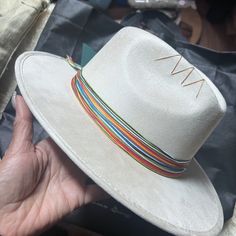 Brand New With Tags And Original Bag. This Is 100% Handcrafted Hat Made Of Flat Suede With Details Of Colored Thread. (Unisex). Size - Medium {22.04 - 22.83 Inches} - Not Small - In White Cream Color. Link_ Https://Tuluminati.Global/Products/Cheel This Hat Is Brand New, Never Worn. They Do Not Accept Returns. They Are Based In Mexico And Hat Was Handmade In Mexico. Very Beautiful Hat. Unfortunately, It Fits Too Big On Me. It's Stylish, Clean, And Cool. The Company Is Based In Mexico; It Doesn't White Fedora Panama Hat For Festivals, White Brimmed Fedora For Festival, White Fedora With Short Brim For Festivals, White Curved Brim Fedora For Festival, White Short Brim Fedora For Festival, White Fedora Felt Hat For Festival, Suade Hat, Sombrero Hat, Suede Hat