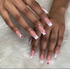 Nail Ideas Heart With Eyes, Cdg French Tip Nails, Simple French Tip Designs, Summer French Tip Nails Square, Baddie Nail Art Short, Heart Eye Nails, Medium Size Nails Acrylic, Valintens Nail Ideas, I Love Me Nails